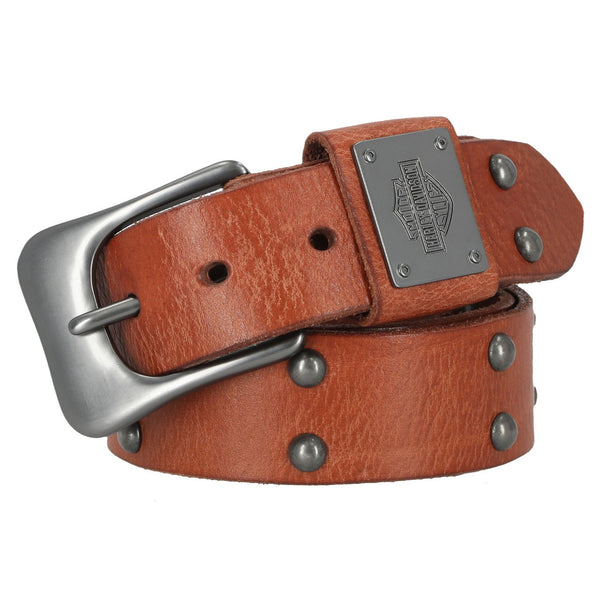 Harley-Davidson Men's Western Dome Studded Genuine Leather Belt, Brown BMM048/35