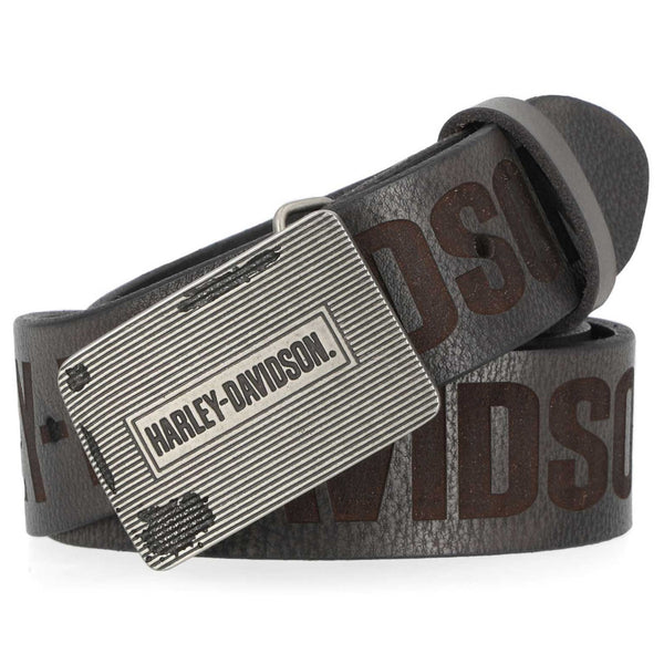 Harley-Davidson Men's Grunge H-D Logo Repeat Genuine Leather Belt, Black BMM049/08