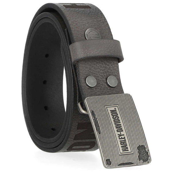 Harley-Davidson Men's Grunge H-D Logo Repeat Genuine Leather Belt, Black BMM049/08