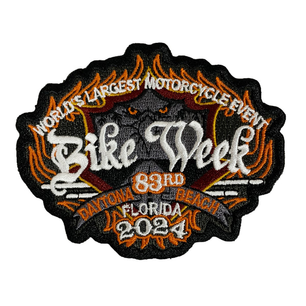 Daytona Beach Bike Week 2024 Flames With Eagle 3.5" x 3" Sew-On Patch,