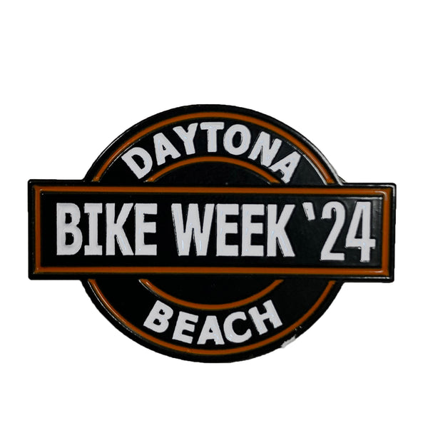 Daytona Beach Bike Week 2024 Round Scripted 1.5" x 1" Pin, Black