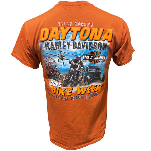 Teddy Morse's Daytona Harley-Davidson Men's Bike Week 2025 Retro Short Sleeve Shirt, Burnt Orange