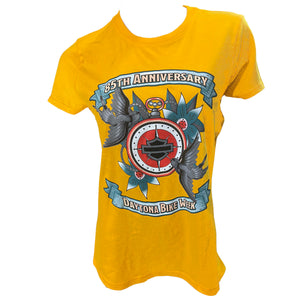 Yellow t-shirt with 85th Anniversary Daytona Bike Week graphic on a white background
