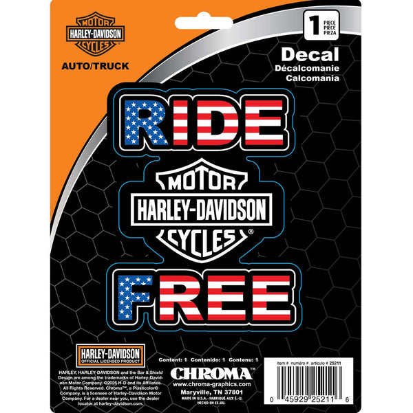 Harley-Davidson  RWB Ride Free W/Bar & Shield Logo 6 x 8 in. Vinyl Decal CG25211