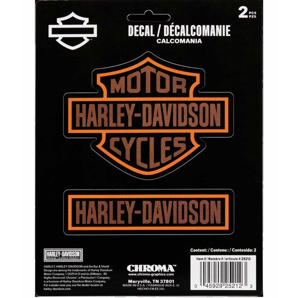 Harley-Davidson 2-Piece Bar & Shield Text Logo Vnyl 6 x 8 Decal, Orange CG25212