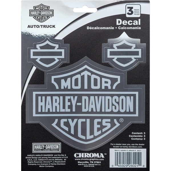 Harley-Davidson Bar & Shield Logo Chrome Effect Decals, Silver - 6 x 8 in.  CG26021