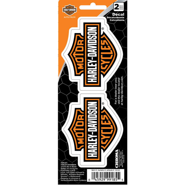 Harley-Davidson Iconic Bar & Shield Logos Small Decals Set of 2, Orange - 3" x 8" CG99185