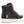 Black high-top sneaker with red accents on a white background