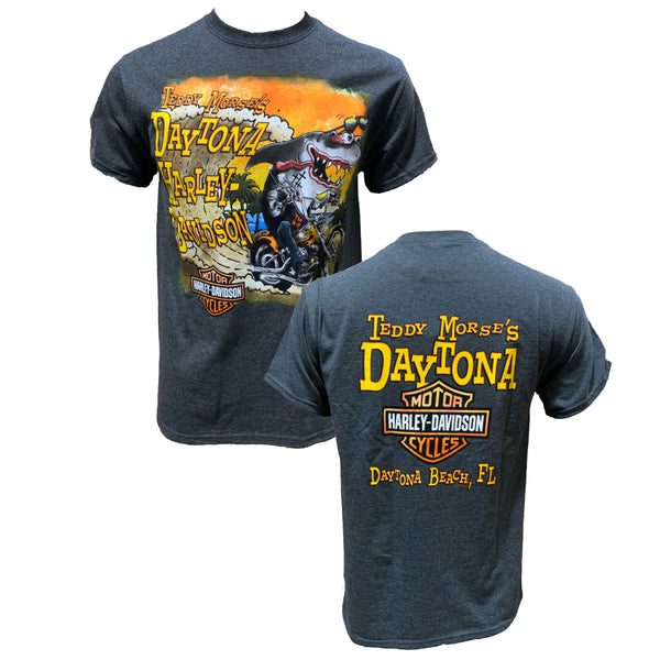 Teddy Morse's Daytona Harley-Davidson Men's Shark Fink Short Sleeve Shirt, Dark Heather Gray