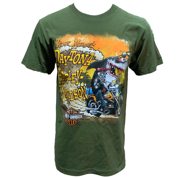 Teddy Morse's Daytona Harley-Davidson Men's Shark Fink Short Sleeve Shirt, Military Green
