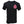 Black t-shirt with a red logo on a white background
