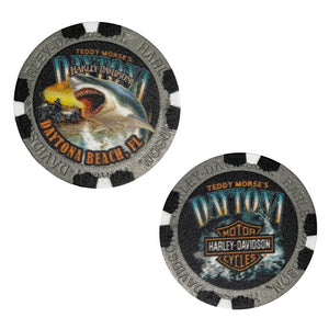 Teddy Morse's Daytona Harley-Davidson Exclusive Great White Shark Dealer Poker Chip Silver/Black