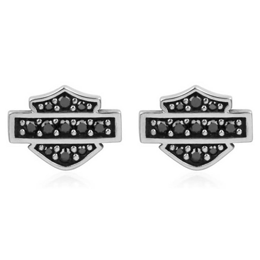 Harley-Davidson Women's Petite Black Bling Bar & Shield Post Earrings, Sterling Silver HDE0281