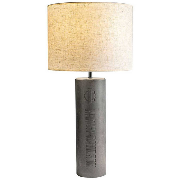 Harley-Davidson Bar & Shield Concrete Table Lamp w/White Linen Shade, Dark Gray HDX-99299