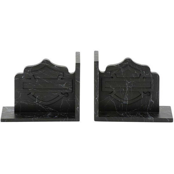 Harley-Davidson Open Bar & Shield Bookends, Custom Resin Dark Gray Marble Finish, HDX-99300