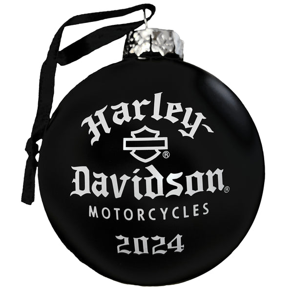 Harley-Davidson Holiday 2024 Dated Biker Santa 3" Glass Ball Ornament, Black HDX-99311