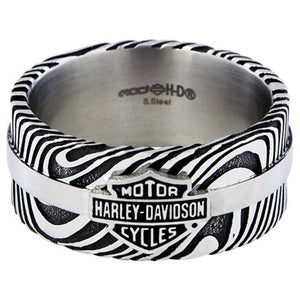 Harley-Davidson Men's Driftwood B&S Logo Ring Band Stainless Steel, Black/Silver HSR0078