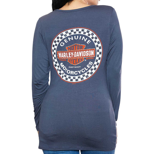 Harley-Davidson Women's Winner Circle Embellished V-Neck Long Sleeve Laced Shirt, Gray HT4835IRN