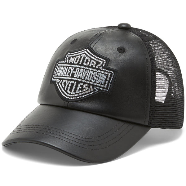 Black Harley-Davidson cap with mesh back on a white background