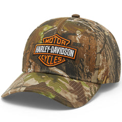 Camouflage baseball cap with Harley-Davidson logo on a white background