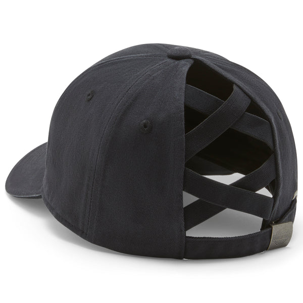 Harley-Davidson Women's Vintage Flames Ponytail Adjustable Hat, Black Cap 97762-25VW