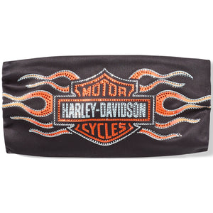 Harley-Davidson logo with flames on a black background
