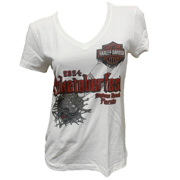 Teddy Morse's Daytona Harley-Davidson Women's Biketoberfest 2024 Widow Short Sleeve Shirt, White