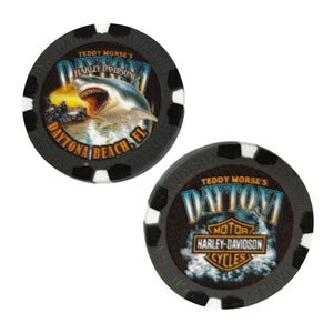 Teddy Morse's Daytona Harley-Davidson Exclusive Great White Shark Dealer Poker Chip Black/Black
