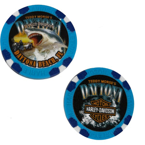 Teddy Morse's Daytona Harley-Davidson Exclusive Great White Shark Dealer Poker Chip Blue/Blue
