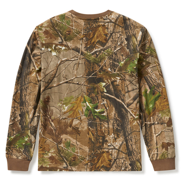 Camouflage long-sleeve shirt on a white background