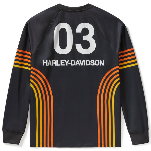 Black long-sleeve shirt with '03' and 'Harley-Davidson' text on a white background