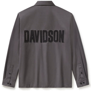 Gray jacket with 'DAVIDSON' printed on the back against a white background