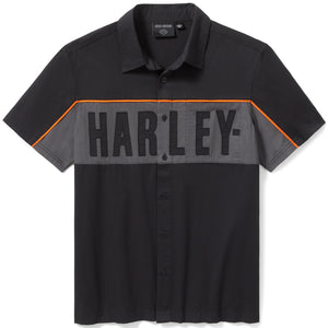 Black and gray shirt with 'Harley' branding on a white background