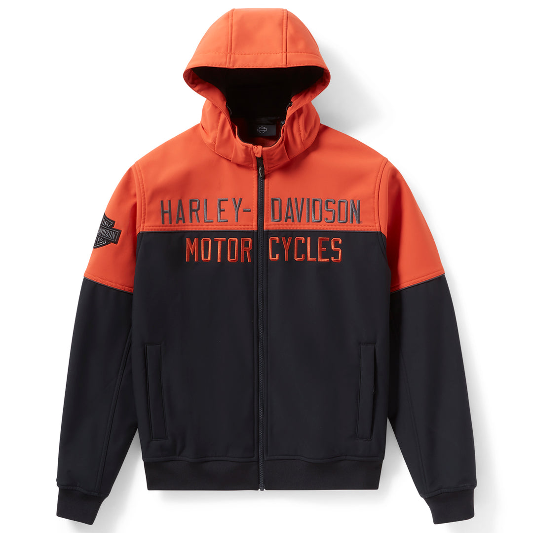 Harley-Davidson hoodie with orange and black design on a white background