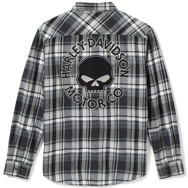 Harley-Davidson Men's Willie G Skull Plaid Button-Up Long Sleeve Shirt, Black 99290-25VM