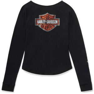 Black long-sleeve shirt with Harley-Davidson logo on a white background