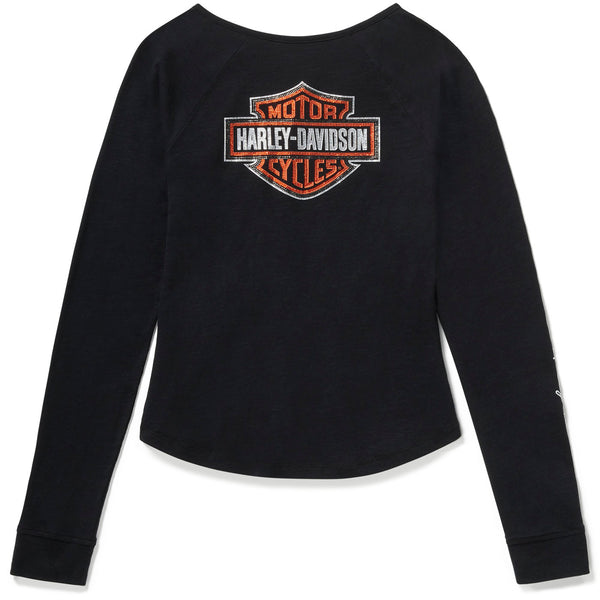 Black long-sleeve shirt with Harley-Davidson logo on a white background