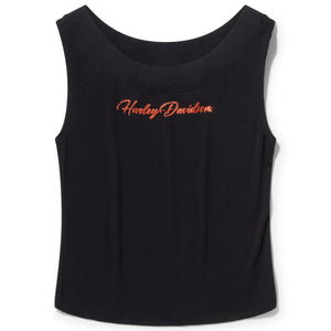 Black tank top with Harley Davidson logo on a white background