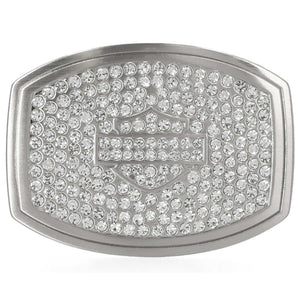 Belt buckle with crystals and letter 'S' on a white background