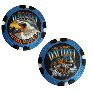 Teddy Morse's Daytona Harley-Davidson Exclusive Great White Shark Dealer Poker Chip Metallic Blue/Black