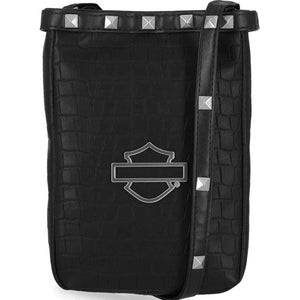 Harley-Davidson Women's Metal Bar & Shield Logo Croco Crossbody Purse, Black MHW142/08