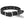 Black leather dog collar with silver buckle and tag on a white background