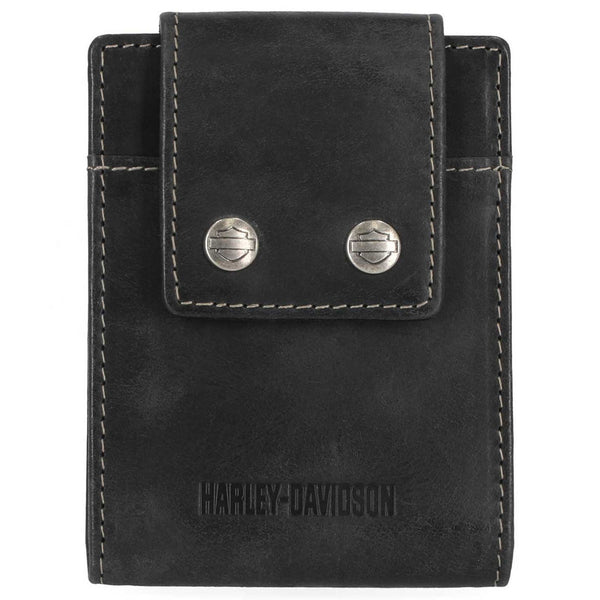 Harley-Davidson Men's Smooth Grain Snap Front Pocket Billfold Wallet, Black MWM010/08