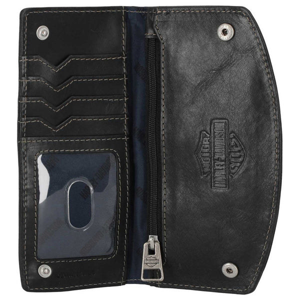 Harley-Davidson Men's Smooth Grain Snap Flap Pocket Long Biker Wallet, Black MWM011