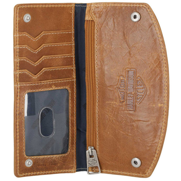 Harley-Davidson Men's Smooth Grain Snap Flap Pocket Long Biker Wallet, Brown MWM011