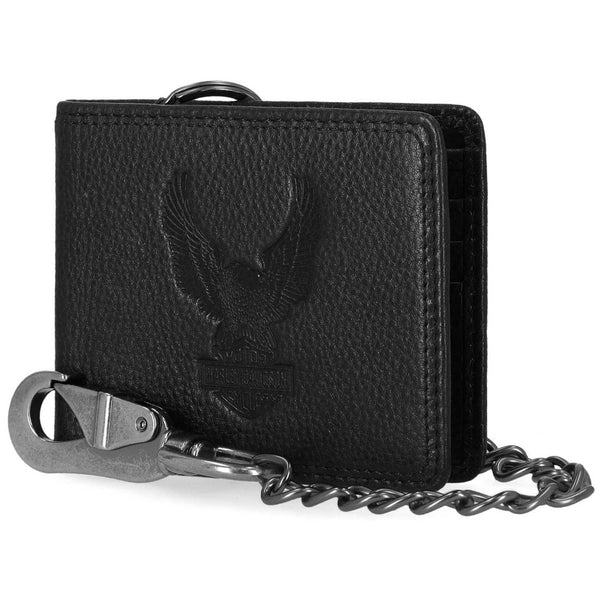 Harley-Davidson Men's Genuine Leather Iconic B&S Eagle Bifold Wallet, Black MWM041