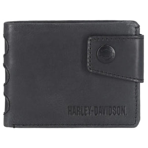Black leather wallet with Harley-Davidson logo on a white background