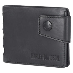 Harley-Davidson Men's Die Cut Script Logo Bi-Fold Leather Wallet, Black MWM069/08