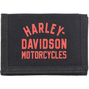 Harley-Davidson Men's H-D Arched Script Logo Tri-Fold Polyester Velcro Wallet, Black MWM081/08