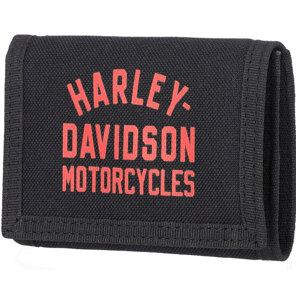 Harley-Davidson Men's H-D Arched Script Logo Tri-Fold Polyester Velcro Wallet, Black MWM081/08